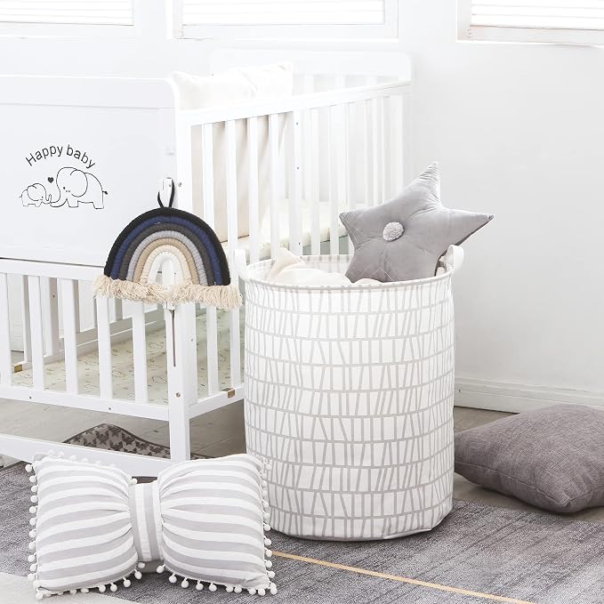 Sea Team Large Canvas Laundry Basket with Handles, Gray Branches | Collapsible Fabric Laundry Hamper, Closet Shelf Organizers, Containers for Clothing, Blankets, Toys, Bedding, 19.7 x 15.7”