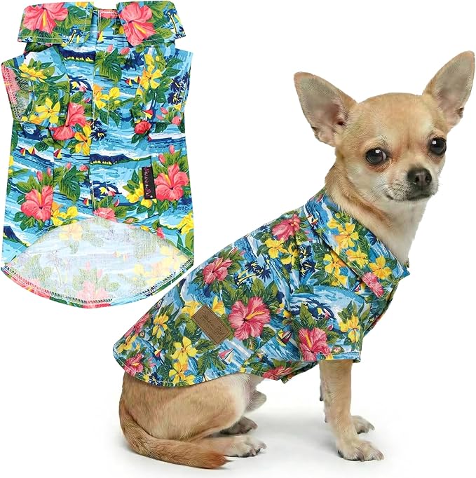 Parisian Pet Floral Dog Shirt - Cotton Clothes for Small Dogs - Stylish Dog Beach Outfit - Lightweight and Soft Puppy Clothes - Trendy Tshirts for Dogs - Comfortable Summer Vacation Pet Apparel