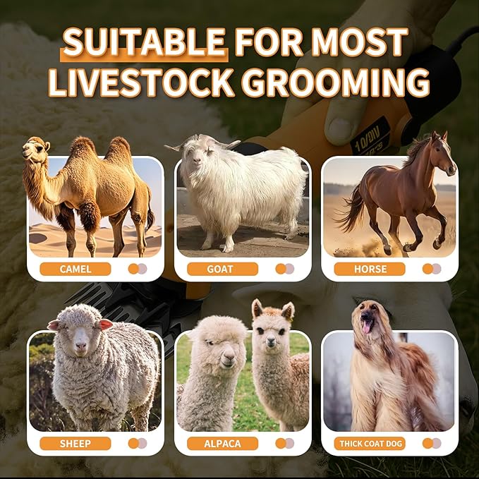 1200W Sheep Shears Clippers, 3200RPM 6-Speed Adjustable Heavy Duty Electric Sheep Shears for Dogs and Farm Livestock Grooming, 13T Blades, Professional Thick Coat Dog Clippers for Alpacas (Orange)