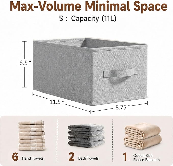 LayerSpace 3 Pack Fabric Storage Bins for Shelves | 11.5x8.75x6.5in Closet Storage Baskets | Collapsible Storage Bins | Fabric Closet Organizers with Handles | Light Gray | Thickened Rigid PP Panels, Cotton-linen Shelf Baskets, Measure 11.5"L x 8.75"W ...