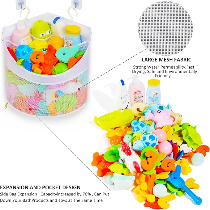 Ligereza Baby Bath Toy Organizer, Quick Drying, bath toy holder, Large Capacity Multi Use Shower Caddy (White)