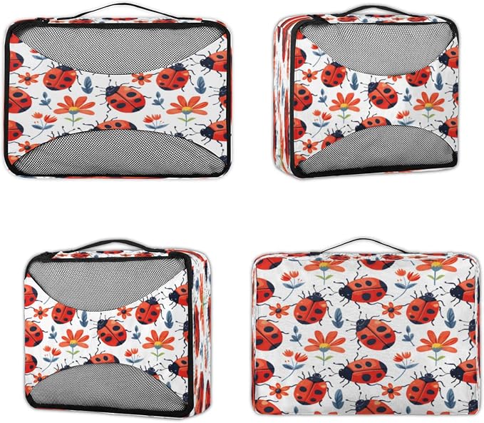 Packing Cubes for Travel, Cute Ladybird Travel Luggage Packing Organizers for Women Men, Large Custom Toiletries Bag for Cosmetics Toiletries, Red Ladybugs