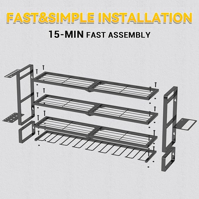 Extra Tall Large Power Tool Organizer Wall Mount ,4 Layers Drill Holders | 8 Cordless Heavy Duty Metal Battery Tool Shelf Loads 400lbs,Tool Storage,Utility Rack For Workshop,Garage,Gifts for Men