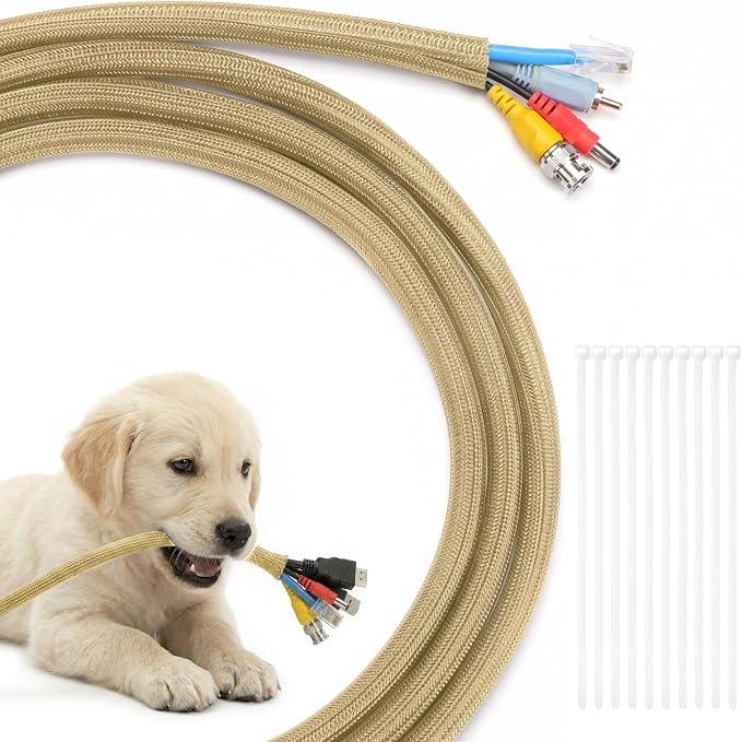 Yecaye 10ft - 1/2 inch Cord Protectors from Pets no Chew, Gold | Split Cable Management Sleeves, Wire Loom Tubing for TV USB Cord Protector, Cord Covers for Pets Bite-Resistant