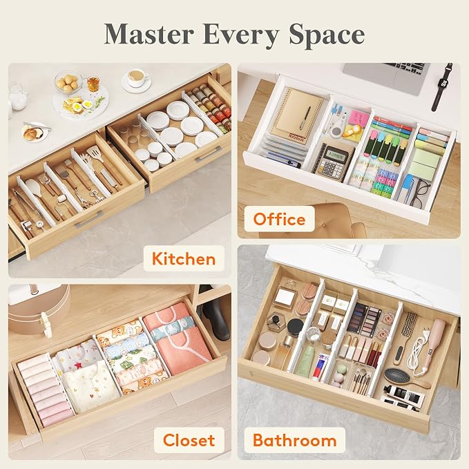 Lifewit 3.2" High Drawer Dividers for Clothes, Adjustable Drawer Organizers | 10.5"-16.5" Expandable Plastic Separator for Dresser, Kitchen, Cabinet, Closet, Nursery, Socks & Underwear Storage, 4 Pack