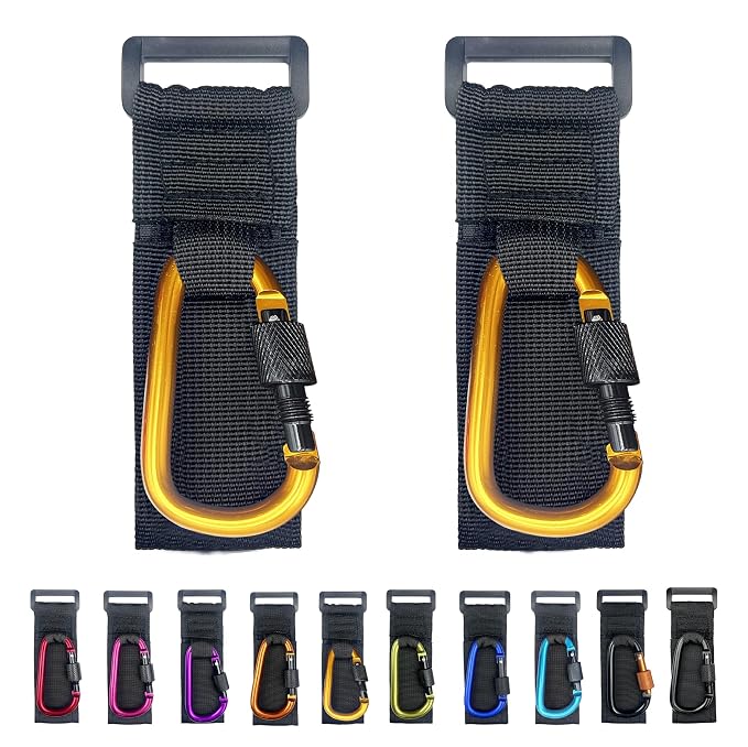 [Upgrade]Baby Stroller Hook with Locking, Carry 30 lbs per Stroller Clip, Baby Stroller Accessories & Car Seat Hook for Hanging Diaper Bag, Golf, Shopping and Pet Cart (2 Pcs + Nylon + Gold)
