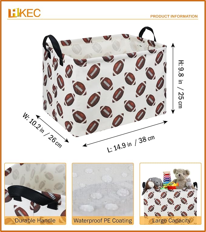Rectangle Rugby Storage Basket with Handles, Collapsible Storage Bin, Cute Books Box,Room Decor(Rugby)