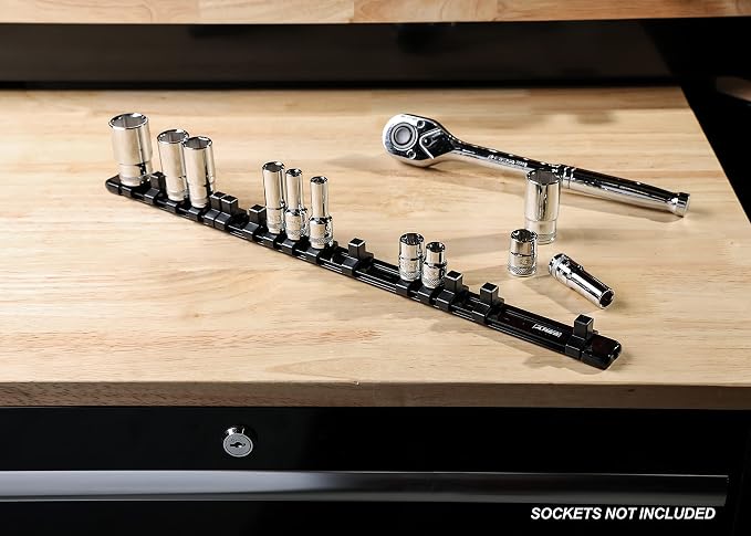 ARES 70085 3/8-In Socket Rail | Part No. 70085; Store up to 16 Sockets and Keep Your Tool Box Organized