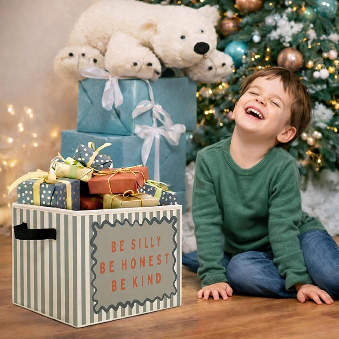Kindness Storage Bin, Foldable Fabric Basket for Kids Room Nursery | Foldable fabric storage bin with kindness quote design for toys, books, clothes, nursery, bedroom, and playroom use.