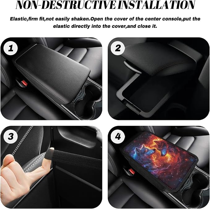 Howilath Galaxy Wolves Console Cover for Car Non-Slip Armrest Cushion Pad | Easy Stretch-on Installation, Comfortable Support, Protects from Dirt. Accessories Interior Decor