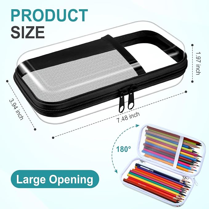 Sanwuta 4 Pcs Clear Hard Shell Zipper Case Clear Travel Pouches Bulk Plastic Portable Travel Organizer Bin with Mesh Pocket Toiletry Pouch Cosmetics Makeup Bag Snack Toiletry Bag(Black and White)
