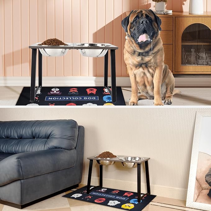 ADENGL Elevated Dog Bowls for Large & X-Large Dogs, 16" Tall Raised Stand with 2 Stainless Steel 3000ML Bowls, Slow Feeder & Spill-Proof Mat – Extra Large Dog Food & Water Bowl Set