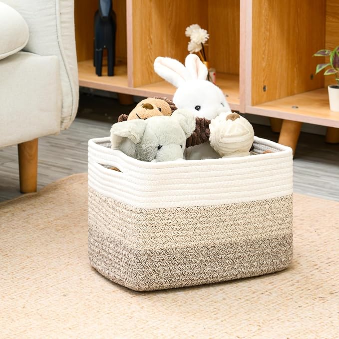 ICERZCZ Shelf Baskets for Organizing, Storage Baskets for Shelves, Woven Baskets for Storage, Cotton Rope Baskets with Handles for Toy, Book, Clothes, 12.5"Lx9.1W"x7.9H", (4 Packs) Gradient Brown