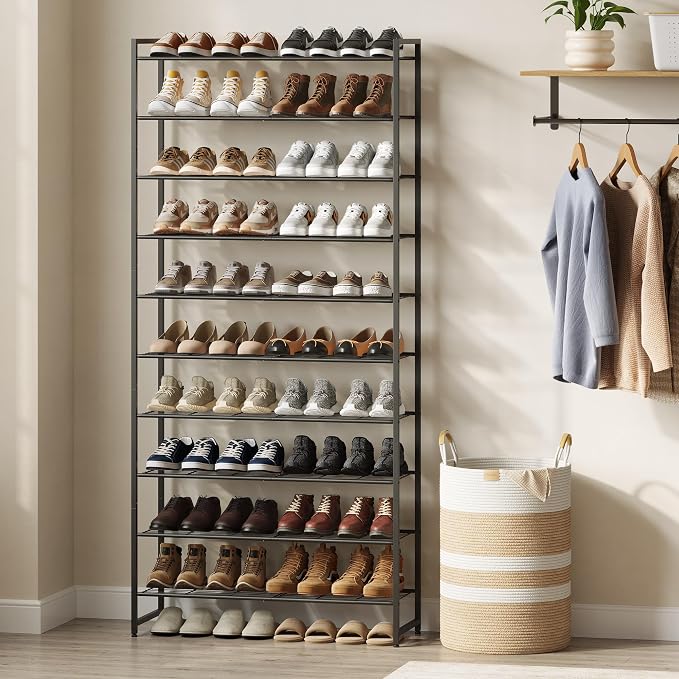 Nunsino Shoe Rack for Closet, Metal Shoe Organizer, 10 Tier Garage Shoe Rack Max Holds 50 Pairs,Shoe Storage Shelf,Entryway, Black