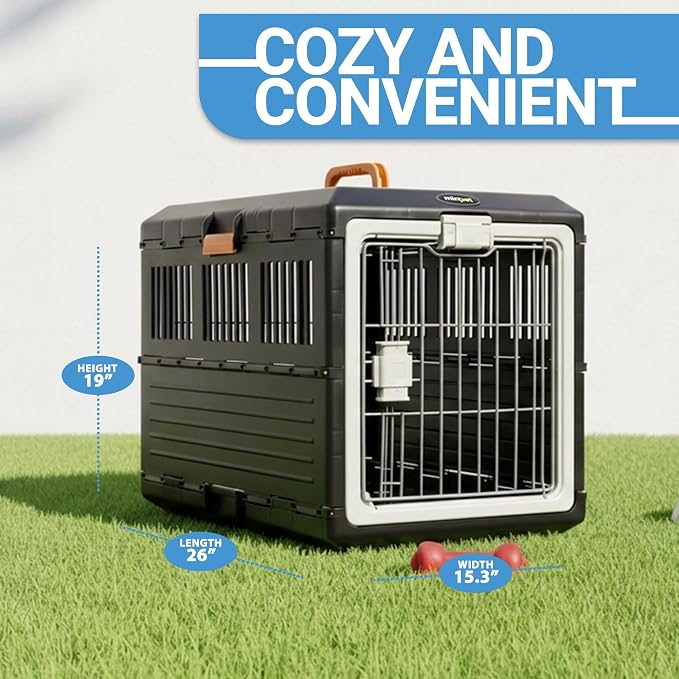 USA Pet Carrier & Crate - Premium Collapsible Design for Cats and Dogs - Portable Kennel for Small Pets - Indoor/Outdoor (Medium Model A (26'')), Dark Gray