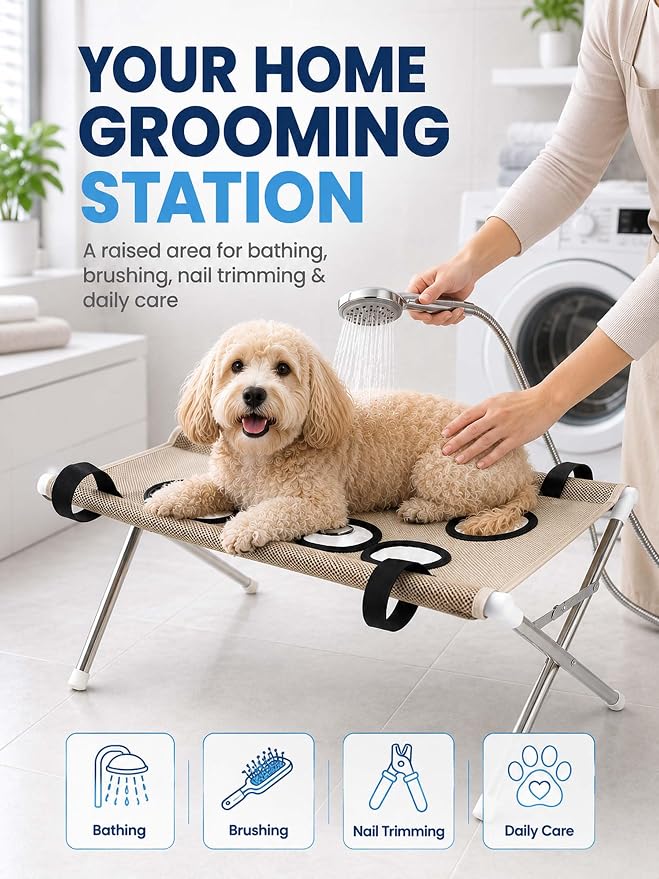 Foldable Pet Bathing Stand, Portable Dog Grooming Rack for Home Care (Blue) | Quick Dry Mesh Grooming Table with Stable Anti-Slip Design for Small Medium Dogs & Cats, Nail Trimming and Bath Care