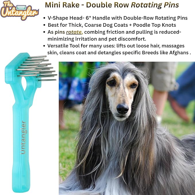 Mini-Rake V-Shaped with 1" Double-Row Rotating Teeth (Aqua-Blue/Black Top)