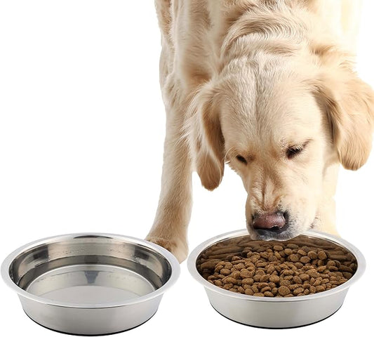 Set of 2 Stainless Steel Dog Bowls - 64oz/8 Cups Food and Water Bowls for Dogs and Cats - Non Slip Metal Pet Dishes for Medium to Large Sized Pets - Puppy Essentials by PETMAKER