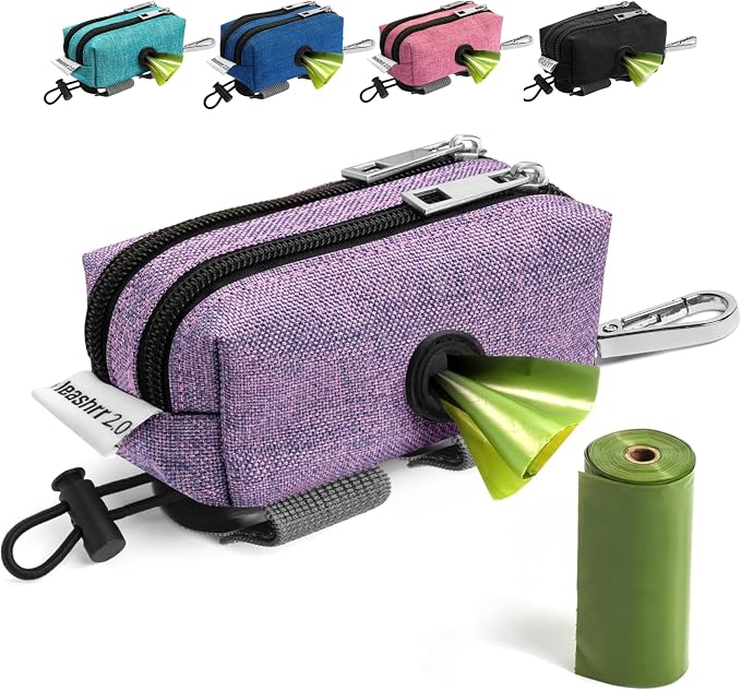 Dog Poop Bag Holder for Leashes and Treat Holder with 2 Waterproof Pouches | Poop Bag Dispenser for Pet Waste Bags and Walking Accessories + 1 Free Roll