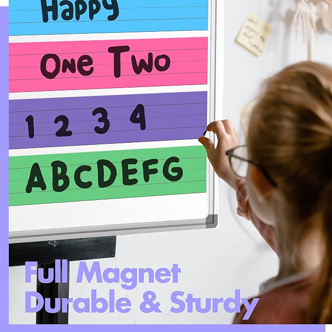 10 Pack Magnetic Sentence Strips, 5 Colors Ruled Writing Strip Dry Erase Sentence Learning Strip for School, Office, Classroom Supplies (Yellow/Pink/Blue/Green/Purple, 17” x 3”)