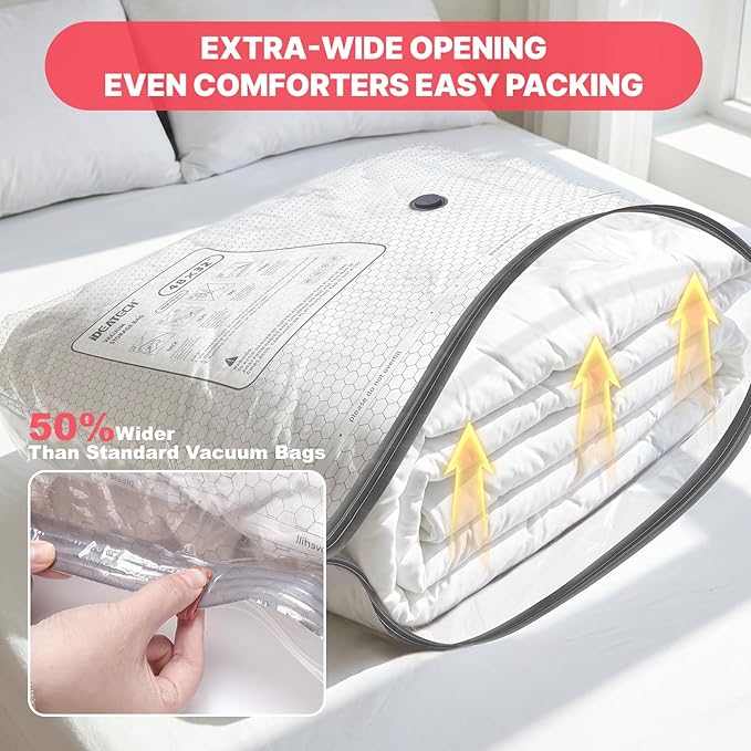 8Pack Vacuum Storage Bags with Electric Pump, Jumbo Vacuum Seal Bags for Clothing, Bedding & Blankets, Heavy Duty Compression Space Saver with Airtight Seal, Closet & Under Bed Storage-4L+4XL