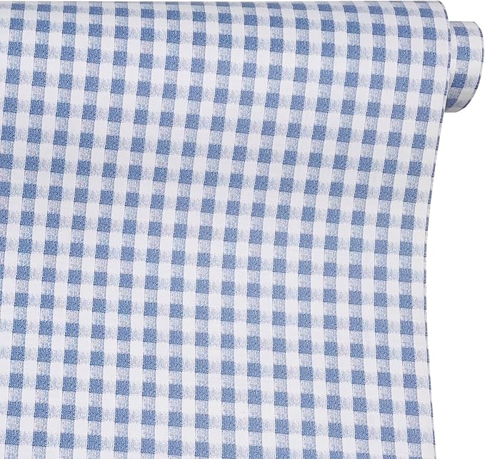 Mediterranean Style Furniture Paper Blue-White Gingham Countertop Door Sticker Shelf Liner 17.7inch by 9.8 Feet by LoveFaye