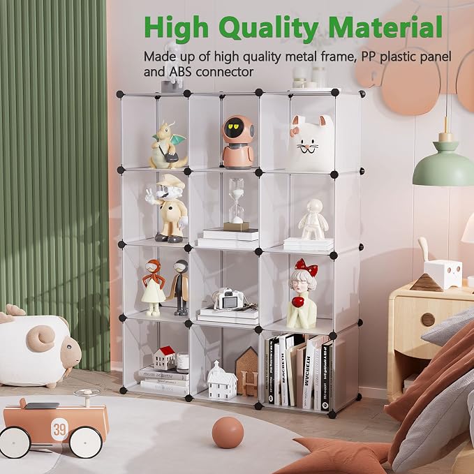C&AHOME Cube Storage Organizer, 12-Cube Shelf Units, Closet Cabinet White | DIY Plastic Modular Bookshelf, Stackable Clothes Organizer Shelving Ideal for Home, Bedroom, 36.6" L x 12.4" W x 48.4" H