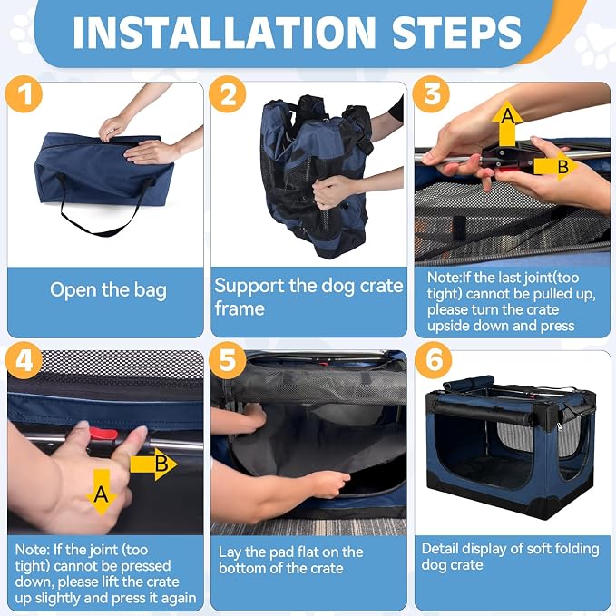 24 inch Small Dog Crate - for Small Dogs, Portable Travel Pet Crate with 4 Mesh Doors, Foldable Car Kennel for Puppy with Handle for Indoor and Outdoor, Bule