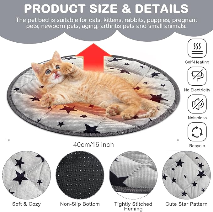 4 Pack Self Warming Cat Bed Self Heating Cat Mat Star Pattern Soft Dog Crate Pad Thermal Pet Mat Anti Slip Kennel Dog Washable Warming Bed for Outdoor Indoor(15.7 Inch,Gray)