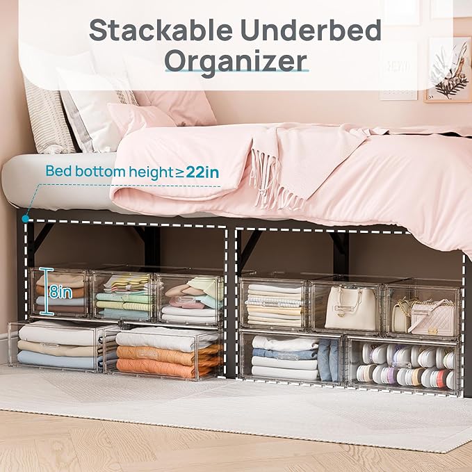Vtopmart 8 Pack Large & Medium Stackable Storage Drawers Set | Easy Assembly Clear Plastic Storage Cabinet, Durable Dresser for Closet, Bedroom, Entryway, Playroom & Apartment Organization