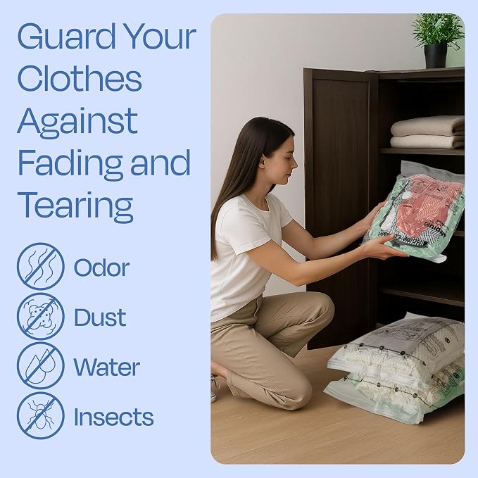 20 Vacuum Sealer Bags – Compression Bags for Travel, Clothes, and Blanket Storage – Airtight Space Saver Pouches in 4 Sizes and Pump by Home-Complete