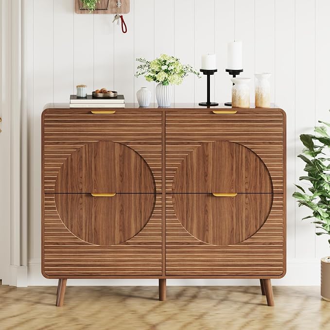 Shoe Storage Cabinet with 4 Flip Drawers for Entryway, 47.4" Freestanding Hidden Shoe Rack Cabinet, Narrow Shoe Organizer for Hallway, Foyer (Walnut, 4 Doors)