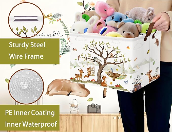 Large Woodland Baby Toy Basket Collapsible Kids Storage Bin Cute Shower Gift Box Forest Nursery Decor (Animals)