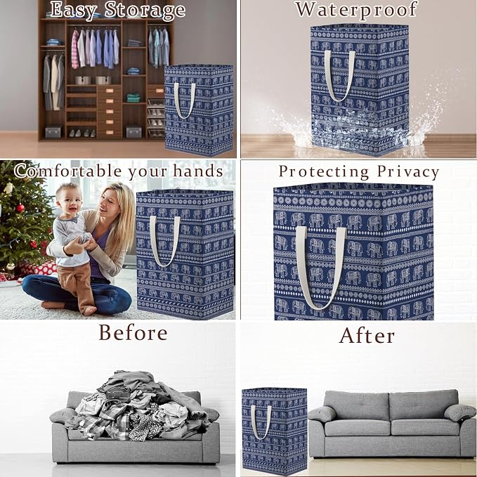 Waterproof Laundry Hamper Collapsible Laundry Basket Extended Cotton Handle Laundry Bag Large Clothes Storage Toy Organization for Bathroom Bedroom Laundryroom College Dorms