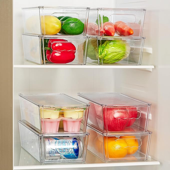 Vtopmart 8pcs Clear Organizers and Storage Bins with Lids and 4 Pack Stackable Storage Drawers