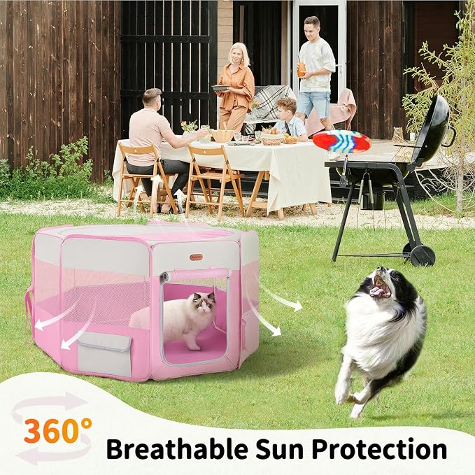 Seiyierr Dog Playpen, Portable Pet Play Pen Foldable Carrying Case, Puppy Pens Outsid for Small Cat Indoor/Outdoor, Removable Mesh Shade Cover