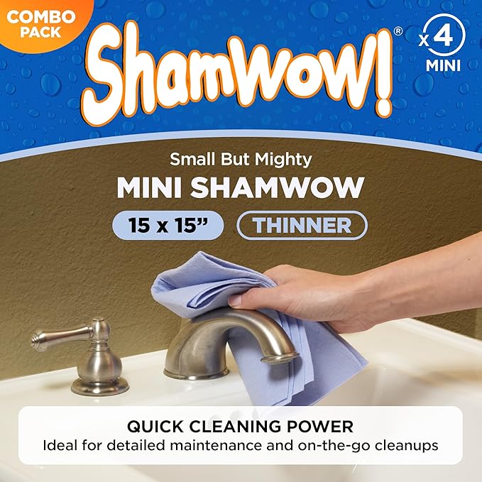 ShamWow Original Super Absorbent Multi-Purpose Cleaning Shammy Chamois Towel Cloth - Holds 10X its Weight in Liquid - Machine Washable - Will Not Scratch (8 Pack: 4 Large Orange & 4 Small Blue).