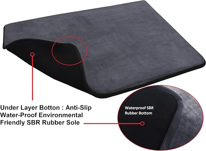 Dogbed4less Gel-Infused Large Memory Foam Fleece Pet Dog Bed Mat Pillow Topper with Waterproof Anti Slip Rubber Bottom - Fit 42"X28" Crate, Grey