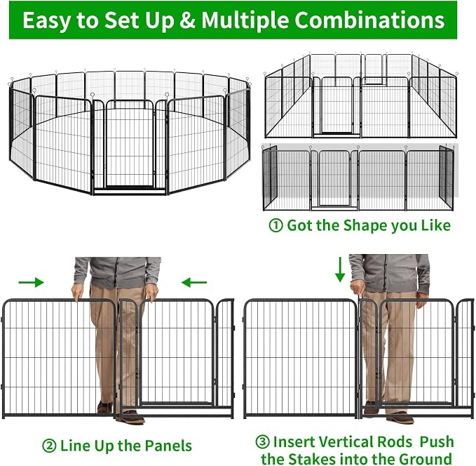 Kfvigoho Dog Playpen Outdoor Extra Wide 16 Panels Heavy Duty Dog Fence 40" | Anti-Rust Coating-Strengthened Dog Fence with Doors Portable for RV Camping Yard, Total 42FT, 140 Sq.ft, Snowy Black