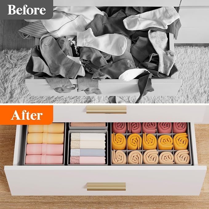 Lifewit Underwear Drawer Organizer for Closet 16 Pack | 3 Sizes Dresser Organizer Dividers, Deep Fabric Foldable Drawer Storage Bins for Clothes, Sock, Bra, Lingerie, Undies