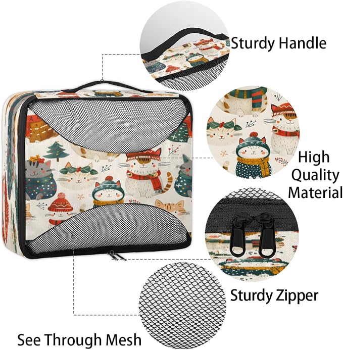 Packing Cubes for Travel, Christmas Travel Luggage Packing Organizers for Women Men, Large Custom Toiletries Bag for Cosmetics Toiletries, Cute Cat