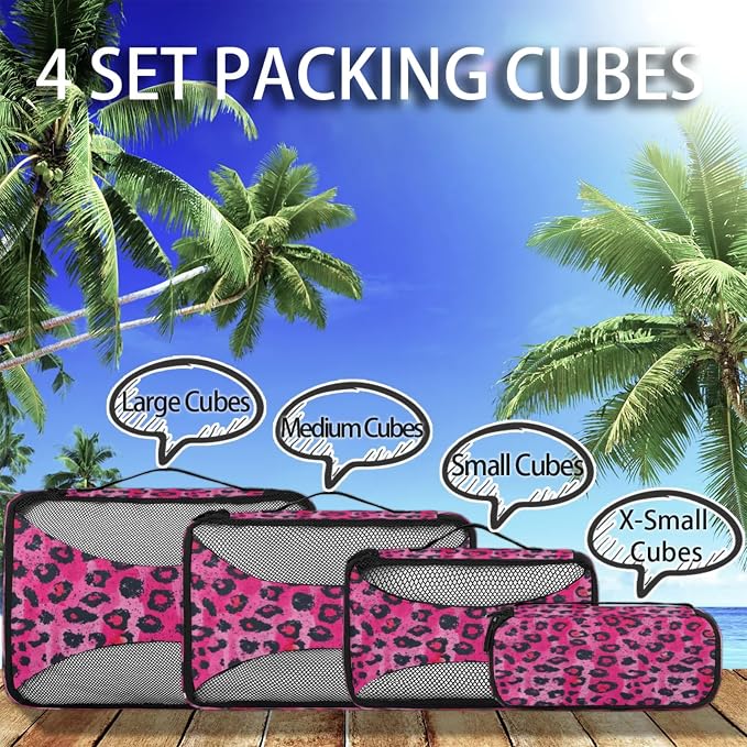 Packing Cubes for Travel, Leopard Print Travel Luggage Packing Organizers for Women Men, Large Custom Toiletries Bag for Clothes Shoes, Leopard Print Animal Skin