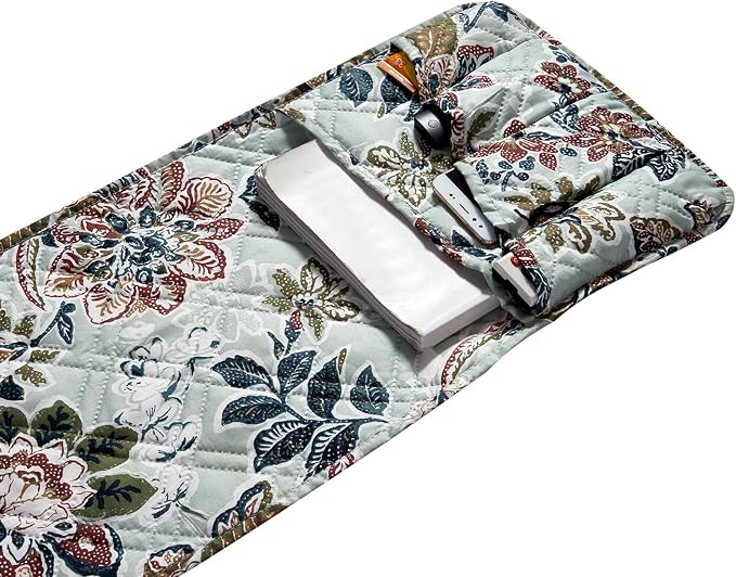 Brilliant Sunshine Vintage Green Flowers Couch Armrest Cover, 35"×13" | Washable Magazine Holder, Armrest Organizer & Caddy on Sofa, Recliner, Armchair, Storage for Remote Controls, Phone, iPad