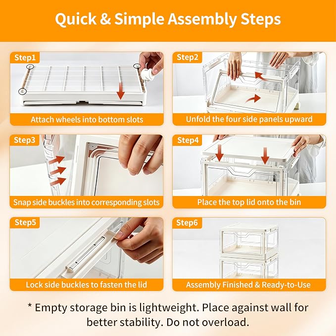 Collapsible Storage Bins with Lid, Clear Stackable Organizer Box, 15.35" x 11.02" x 8.66", for Clothes, Books, Snacks (1-Tier)