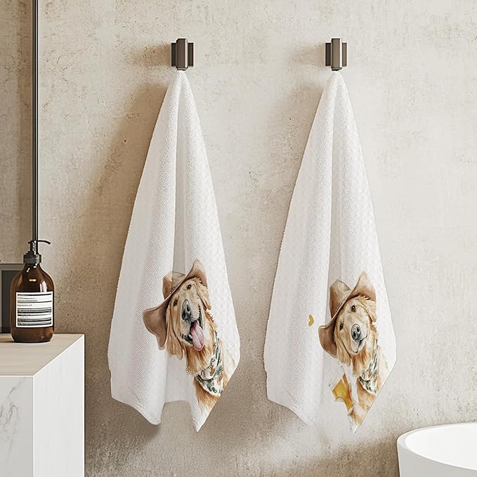 Cabana Bro Funny Cowboy Golden Retriever Kitchen Towels, Golden Retriever Gifts for Women Men, Dog Lover Gifts Decorative Hand Dish Tea Towels for Kitchen Bar Cart, 16x24 Inch Set of 2