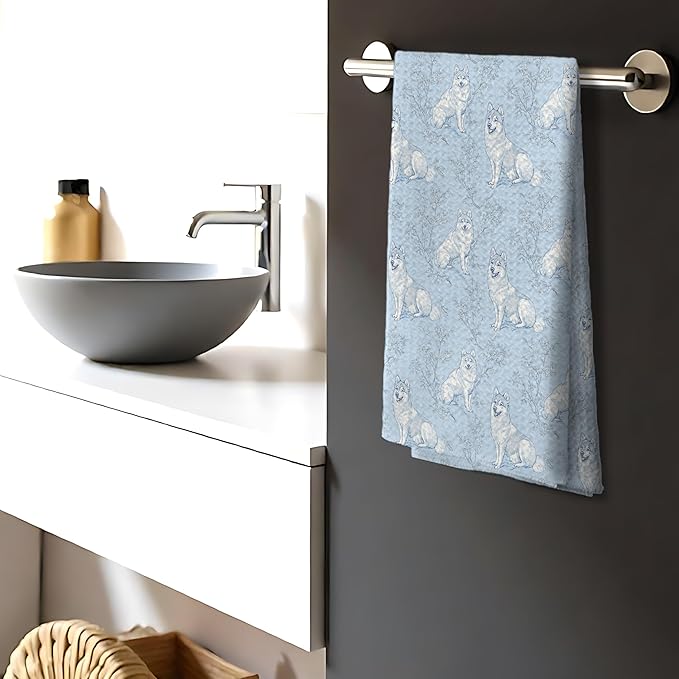 Siberian Husky Dog Gifts for Light Blue Chinoiserie Floral Decor Kitchen Towels，Blue and White Husky Dog Grandmillennial Decorative Dish Tea Towels for Kitchen Bathroom,16x24 Inch