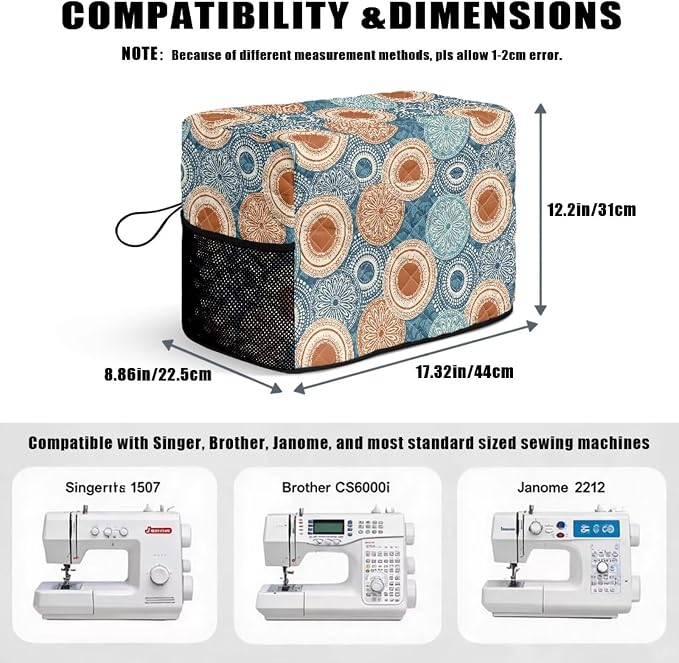 Sewing Machine Cover Polyester Febric Mandala Circle Vintage Print | Dust Pet Hair Protection,Quilting Design,Fits Standard Singer,Brother Janome Machines,Protecting Decorating Your Sewing Space