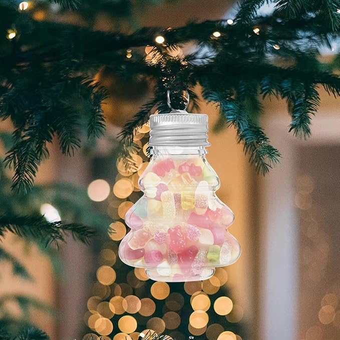 MAGICLULU 10pcs Christmas Tree Shaped Drink Containers Refillable Pet Juice Bottles for Candy Storage Festive Ornaments with for Holiday Decorations