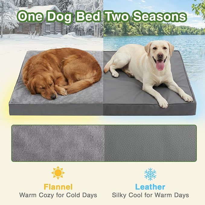 Waterproof XL Dog Beds Large Sized Dog, Outdoor Washable Foam Crate Pad 42" | Extra Large Orthopedic Pet Bed, Durable Removable Cover, Reversible Faux Leather & Flannel, Anti-Sli Kennel Pad 41"x27" Gray
