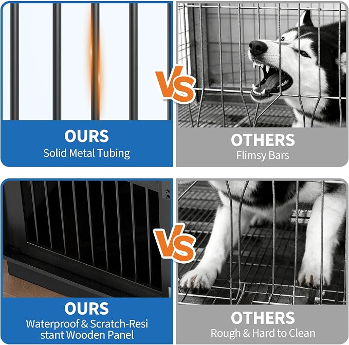 Dog Furniture Crate, 47" Large Dog Crate Furniture w/ 2 Storage Draws & Removable Divider for Large/Medium/Small Dogs